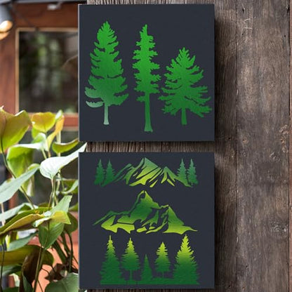 Sitsink Tree Small Stencils Reusable - Mountain Scene Stencils for Crafts Reuable, Fabric Background Card Scrapbook Journal Decorating - style: small tree