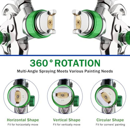 HVLP Spray Gun Kit with 4 Nozzles (1.4/1.7/2.0/2.5mm), Automotive Paint Spray Gun with 20 Disposable Paint Cups, 600ml Mixing Cup, Pressure Gauge, Professional Paint Gun for Car (Green) - color: Green