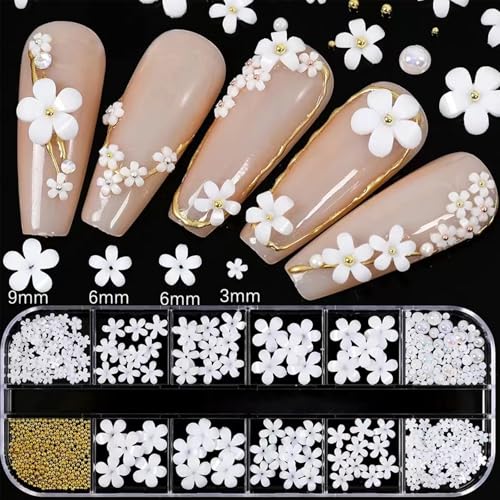 Nail Art Charms with Rhinestones Glue Gel White Flatback Pearls Luxurious Nail Charms Supplies Accessories Gold Steel Ball Nails Gems Jewelry Pearls for Women Nails Design - color: Colorful-08