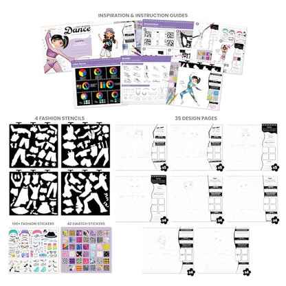 Fashion Angels I Just Wanna Dance Fashion Sketch Set, Create Dance-Themed Outfits with 35 Sketch Pages, 100+ Stickers & Stencils, Fun Craft Kit for Kids - color: I Just Wanna Dance