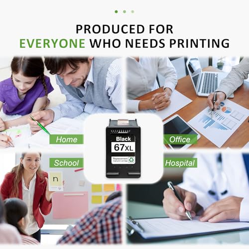 67XL Black Ink Cartridge Compatible for HP Ink 67 XL Black Printer Ink Cartridge Work for DeskJet 2700 2700e 2755e 2800 2855e 4155e 4255e 2852e Envy 6055e 6000 6455e (1 Black) - size: 67XL 1 K