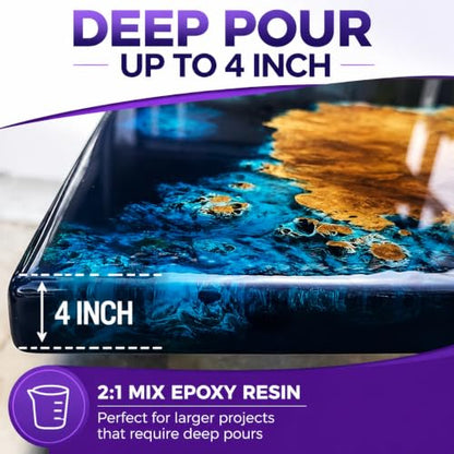 Deep Pour Epoxy Resin, 3 Gallon 2 to 4 Inch Depth Kit Crystal Clear Bubble Free High Gloss Self Leveling for River Table Top, Bar Top, Coating, Casting and Art Mold Crafts Epoxy Resin 2:1 - size: 3 Gallon