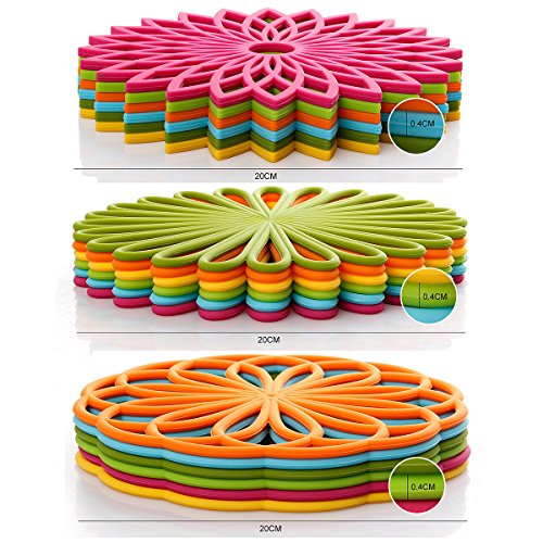 ME.FAN Silicone Trivet Mat - Kitchen Hot Pads for Pots & Dish - Insulated Teapot Trivet - Flexible, Durable, Non-Slip Large Coasters 3 Set Orange - color: 3set-orange