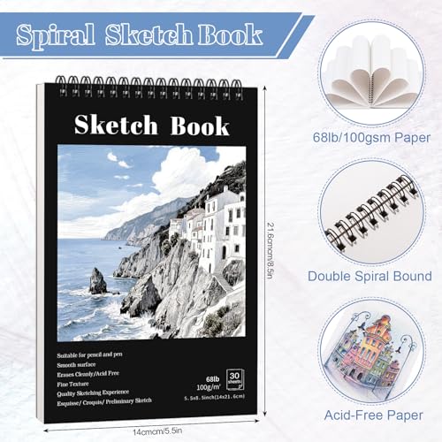 4 Pack Small Sketch Books, 5.5 x 8.5 Inch Mini Sketchbook, 68lb/100gsm Spiral Bound Small Sketch Pad, Acid Free Art Supplies Drawing Painting Sketchbook for Beginners, Artists (Black) - color: Black, size: 5.5 × 8.5Inch（4 Pack）