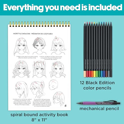 Faber-Castell Anime Drawing Kit: Shojo Edition | Step-by-Step Instruction Book with 20 Practice Pages, Color Pencil Set & Drawing Supplies for Kids, Summer Craft Supplies(1 Book) - style: Shojo Edition