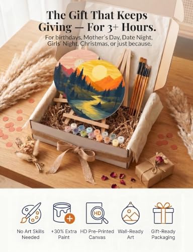 KularStock Paint by Number Kit for Adults, 2 Pack Framed Round Canvas with Easels, Paint by Numbers for Beginners, DIY Painting Kit with Acrylic Paint and Brushes