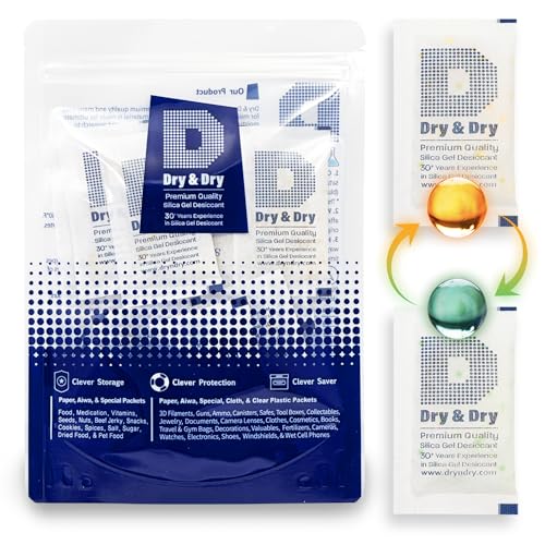 Dry & Dry 10 Gram [60 Packets] Orange Indicating Silica Gel Packets Desiccants Silica Packets - Rechargeable Moisture Absorbers for Food Storage, Electronics, 3D Filament & Safes - size: 10 Gram