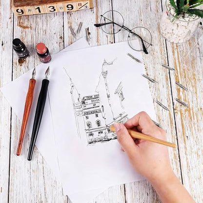 28 Pcs Dip Pen Set Comic Pen Nibs Set Nibs Holders with Comic Calligraphy Wooden Drawing Pen Holder with Stainless Steel Nib for Writing Painting Signing Present