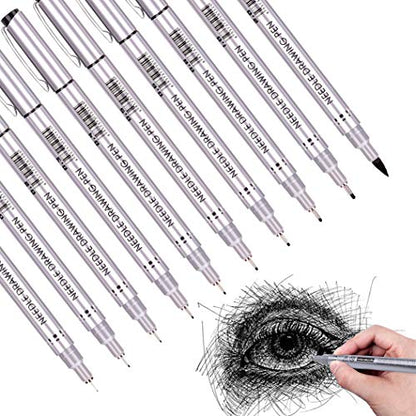 Precision Micro-Line Pens, Fineliner, Multiliner, Waterproof Archival ink, Artist Illustration, Anime, Sketching, Technical Drawing, Office Documents & Scrapbooking, Manga Pens Writing, 10/Set(Black)
