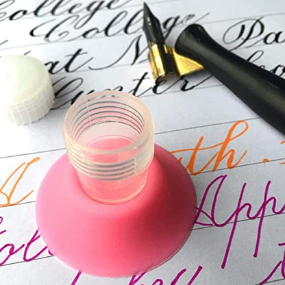 Glass Inkwell Set with Lid, Dinky Dip Ink Holder, Calligraphy Ink Holder, Ceramic Pen Rest for Dip Pens, Oblique Calligraphy Pens, Fountain Pens, and Glass Dip Pens (Black Sumi Ink)