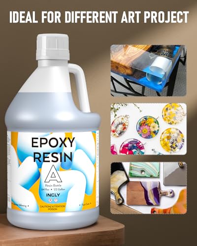 INCLY 1 Gallon Epoxy Resin Kit - Crystal Clear, Bubbles Free, UV Resistant, Food Safe for Coating & Casting, Table Top, Wood, Jewelry, Mica Pigment Powder, Art, Craft, 1:1 Ratio - size: 1 Gallon