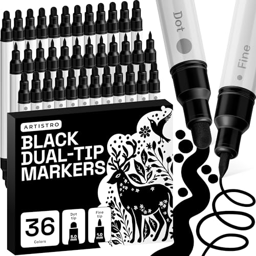 ARTISTRO 36 Black Dual-Tip Acrylic Paint Markers – Paint Pens Set with Dot & Fine Tips for Fabric, Rock, Glass, Wood, Coloring Books – Arts & Crafts Gift – Classroom Must Haves & School Supplies - style: Black