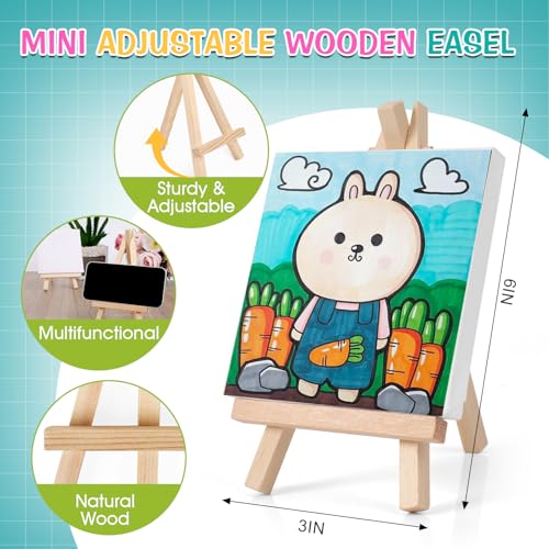 ESRICH 20 Set Mini Canvas Painting Kit, Minis Acrylic Paint Set, Valentines Day Gifts,4*4in Stretched Canvas with Easel, Acrylic Paints,Brushes,Palette,Mini Easel Canvas for Kids Adults Painting Party - size: 20 set 4 x 4 inches