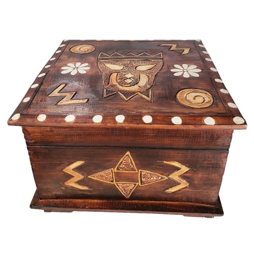 Hand-Carved Wooden Keepsake Box Collection – Decorative Rustic Storage Box, Jewelry Box, Trinket Organizer, Handmade Artisan Wood Home Décor (Box Large) - size: Box Large