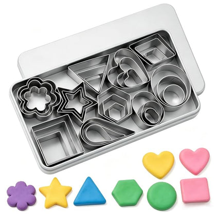 Fireboomoon 30 Pcs Mini Cookie Cutter Set, Stainless Steel Small Geometric Cutters (Star, Heart, Flower, Circle & More), Tiny Biscuit Mold for Kids, Fondant, Fruit, Sandwich & Clay, with Storage Box