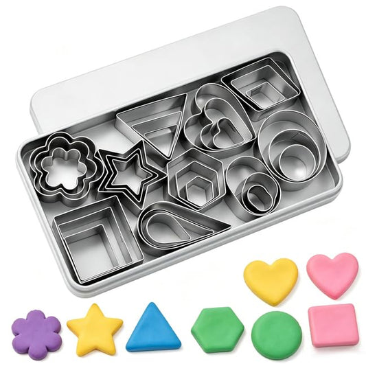 Fireboomoon 30 Pcs Mini Cookie Cutter Set, Stainless Steel Small Geometric Cutters (Star, Heart, Flower, Circle & More), Tiny Biscuit Mold for Kids, Fondant, Fruit, Sandwich & Clay, with Storage Box