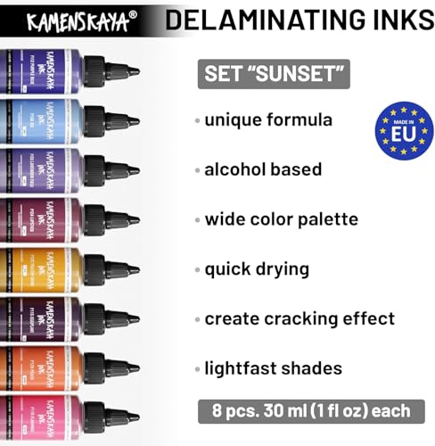 KAMENSKAYA Delaminating Alcohol Inks - Delaminating Ink Set 'Sunset' - 8 pcs. 1 Fl Oz (30 ml) Each - color: Sunset
