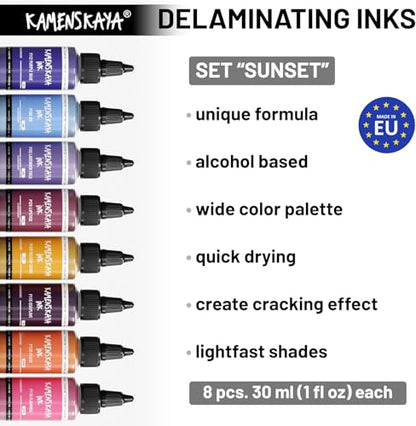 KAMENSKAYA Delaminating Alcohol Inks - Delaminating Ink Set 'Sunset' - 8 pcs. 1 Fl Oz (30 ml) Each - color: Sunset