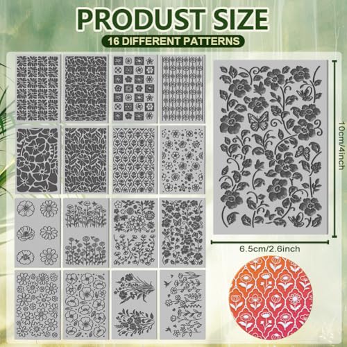 CHGCRAFT 16 Pcs Plants Flowers Pattern Polymer Clay Texture Sheet Geometric Abstract Flowers Patterns Rubber Clay Texture Mat for Polymer Clay Making Earrings Jewelry DIY Crafts 4 × 2.5 Inch - style: Plants Flowers