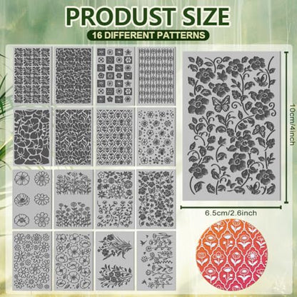CHGCRAFT 16 Pcs Plants Flowers Pattern Polymer Clay Texture Sheet Geometric Abstract Flowers Patterns Rubber Clay Texture Mat for Polymer Clay Making Earrings Jewelry DIY Crafts 4 × 2.5 Inch - style: Plants Flowers