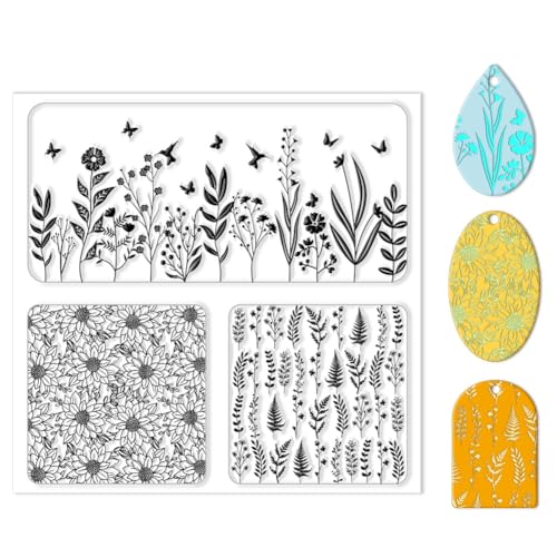 CHGCRAFT Polymer Clay Texture Sheet Leaves and Flowers Clay Texture Mat Floral Polymer Mats Earrings Tools for Jewelry Making DIY Crafts, 5.5x5.5inch - style: Leaves and Flowers
