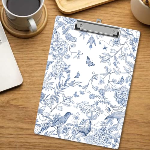 Floral Clipboard, Blue and White Wooden Decorative Clipboards with Low Profile Clip for Classroom Office, Spring ClipBoards for Teachers Nurses Students - D03 - color: Blue Floral