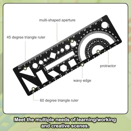 HARFINGTON Multifunctional Geometric Rulers 15cm Metric and SAE Aluminum Straight Edge Protractor Angle Math Measuring Ruler Geometric Drawings Templates for Drawing Drafting, Black - color: Black