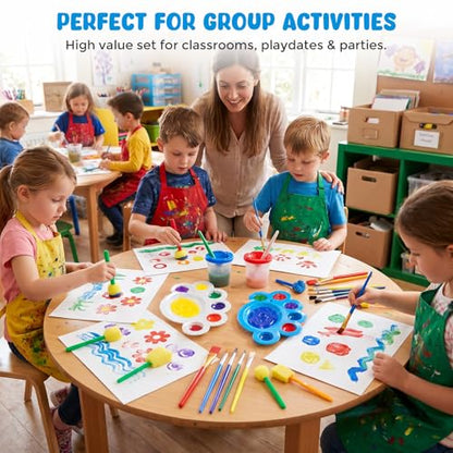 BigOtters Painting Brushes, 45PCS Kids All Purpose Paint Supplies Include Paint Cups with Lids Palette Tray Multi Sizes Brush for Children Gifts School Prizes Art Party