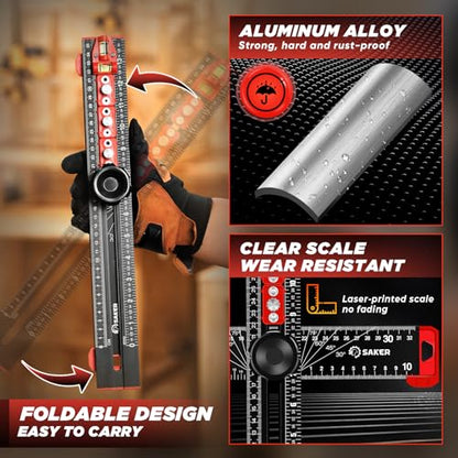 Saker 4-in-1 Drilling Positioning Ruler, Adjustable 13.78in Multifunctional T Square Ruler, Cabinet Hardware Jig, Marking Gauge Tools for Woodworking, Cabinet Drawer Door Hole Drilling Template - size: 13.78inch T Square Ruler