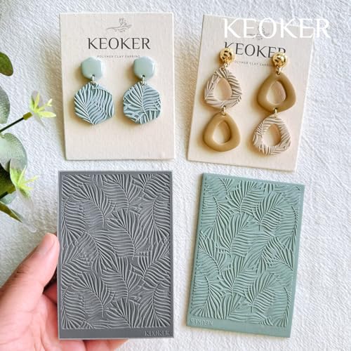 KEOKER Polymer Clay Texture Sheets Set, Works with Clay Cutter, Effect as Texture Roller, Sheets for Clay, Leaf C Earring Molds - color: Leaf C