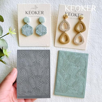 KEOKER Polymer Clay Texture Sheets Set, Works with Clay Cutter, Effect as Texture Roller, Sheets for Clay, Leaf C Earring Molds - color: Leaf C