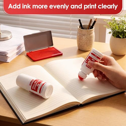 MotiMind 2 Pack Red Roll-on Stamp Pad Ink Refill 2 oz Roll-on Ink Refill Self Inking Stamps Pads Red Replacement Roller for Foam Felt Stamp Pads Pad with Roller Ball - color: Red