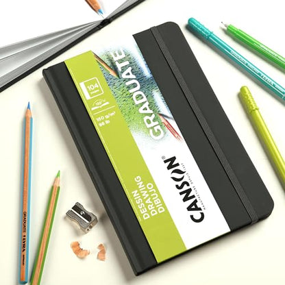 Canson Graduate Drawing Paper Hard Cover Art Journal, 8.5" x 11", 98 lb. (160gsm), Artist Paper for Pencil, Ink, Pen, and Marker Illustration, 52 Sheets (104 Pages)/Sketch Book - size: 8.5x11