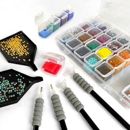 ArtSkills Diamond Painting Kit, Diamond Art on Framed Canvas with Gem Storage Case and Accessory Kit, Waterfall, 3 Stretched Canvas Panels, 14” x 7” Each - color: Waterfall