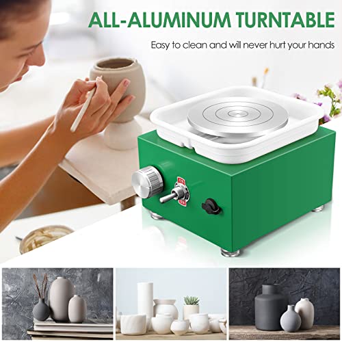 Mini Pottery Wheel Machine for Adults & Beginners, 2 Turntables (3.94" & 2.56") | 0-2000 RPM Adjustable Speed Pottery Machine Removable Splash Tray Ceramic Making Kit Includes 8 Sculpting Tools - color: Green