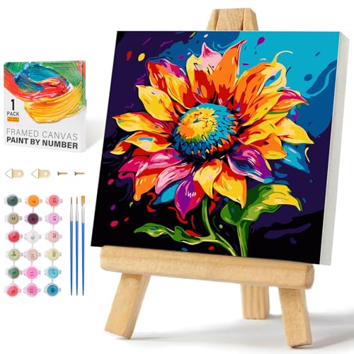 Framed Paint by Numbers Kit for Adults Beginners & Kids Ages 8-12, Sunflower Acrylic Easy Paint by Number with Frame, Watercolor Paint by Number Kits on Canvas Framed (10 * 10 Inch, without Easel) - color: BOP1PF17, size: 10 x 10 Inch
