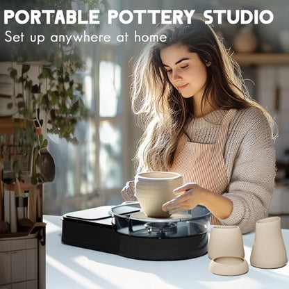 Pottery Wheel for Adults - Complete Pottery Tools Kit for Beginners, 6" Turntable Two-Way Rotation Adjustable Speed, 2.2 lbs. Air Dry Clay, Mini Clay Making Pottery Wheel with Storage Design (Black) - color: Black