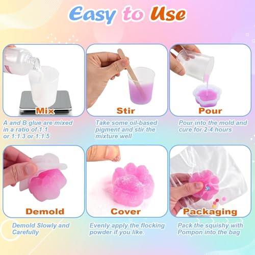 Faburo Taba Squishy Kit, 3 Levels DIY Softness, 18oz 41 Parts Upgrade Silicone Rubber Taba Squishies with 3 Mold- Cat Paw Hamster Fish, Taba Squishy Maker Molds Pack, Tabba Squishies Making Kit