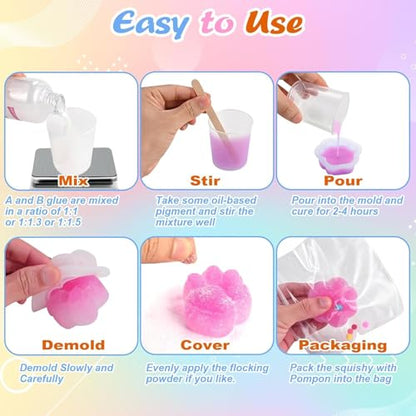 Faburo Taba Squishy Kit, 3 Levels DIY Softness, 18oz 41 Parts Upgrade Silicone Rubber Taba Squishies with 3 Mold- Cat Paw Hamster Fish, Taba Squishy Maker Molds Pack, Tabba Squishies Making Kit