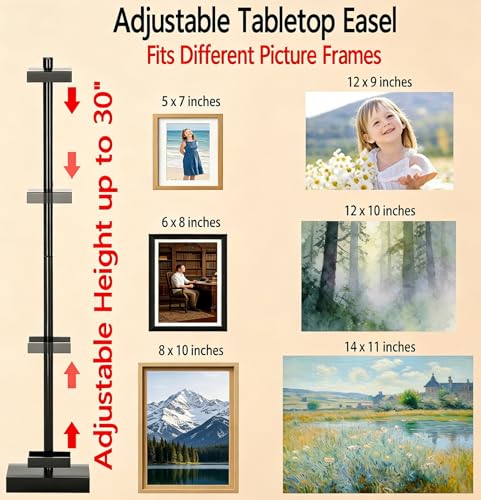 Adjustable Tabletop Easel Stand for display up to 30" H, Black Metal easel stand for Signs & picture frames,artworks,suitable for Home Decor,Studio,restaurant and Exhibition art easels