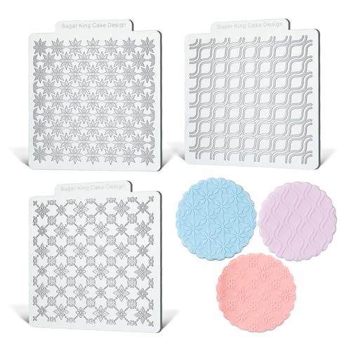 KALAIEN 3 Pack Cookie Embosser Set, Fondant Impression Mats Acrylic Embosser for Fondant Stamps, Texture Sheets for Polymer Clay, Chocolate, Cupcake Topper, Fondant Molds-Style 3 - color: Style 3