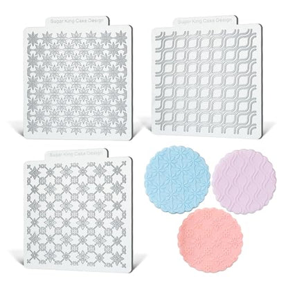 KALAIEN 3 Pack Cookie Embosser Set, Fondant Impression Mats Acrylic Embosser for Fondant Stamps, Texture Sheets for Polymer Clay, Chocolate, Cupcake Topper, Fondant Molds-Style 3 - color: Style 3