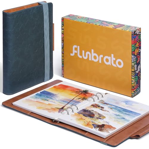 Watercolor Sketchbook A5 (8.3" x 5.8"), 24 Sheets 100% Cotton Hot Press 300GSM 140LB, Refillable Paper with Dual-Sided Consistent Texture, for Watercolor, Gouache, Acrylic & Mixed Media - color: Dark Blue