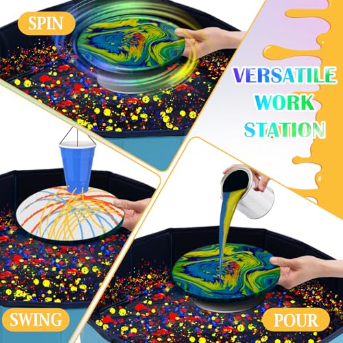 Fuyoooo 1 Set Paint Pouring Supplies 1 Acrylic Paint Pouring Splash Guard 12 Canva Stands 4 Split Cups 3 Painting Strainer 4 Measuring Cups 7 Cleaning Scraper 5 Pairs of Gloves 5 Brush 1 Dust Balloon