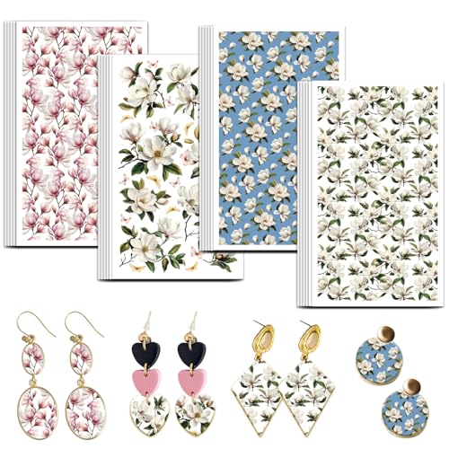 OLYCRAFT Magnolia Pattern Clay Transfer Paper - 24 Pcs - Flower Theme - Polymer Clay Transfer Sheets - Jewelry Making Kit - style: Magnolia