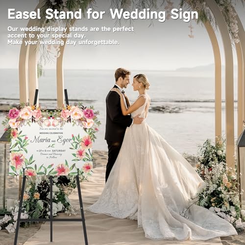 Easel Stand for Sign, Heavy Duty Metal Display Easel with Adjustable Chain, 4-Tier Art Easel for Painting, Wedding Sign, Posters & Commercial Display (Black)