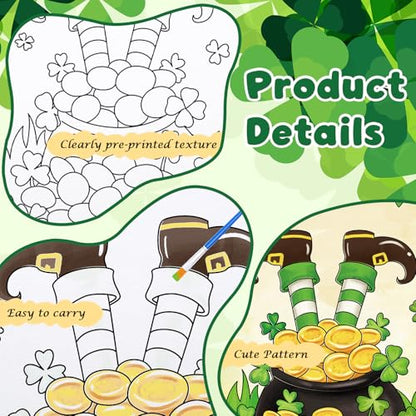 Anseal 12 Packs St. Patrick's Day Pre Drawn Canvas to Paint, 5" X 7" Pre Printed Canvas for Painting, Pre Stretched Canvas Outline Painting Boards for Paint Lovers, Party Favor - color: St. Patrick's Day