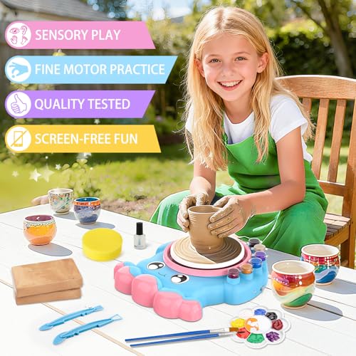 Aujazyble Pottery Wheel for Kids, Complete Pottery DIY Art & Craft Kit Toy, Arts and Crafts for Kids Ages 8-12, Girls Boy Toys Birthday Halloween Christmas Gift for Kid Ages 6 7 8 9 10 11 12+, Blue - color: blue
