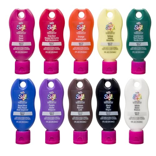 Tulip Soft Fabric Paint, Permanent Fabric Paint for Clothes, Rainbow Colors, 10 Pack, 1 fl oz bottles, Matte Finish Stays Flexible After Washing - color: Rainbow