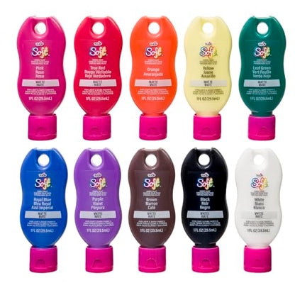 Tulip Soft Fabric Paint, Permanent Fabric Paint for Clothes, Rainbow Colors, 10 Pack, 1 fl oz bottles, Matte Finish Stays Flexible After Washing - color: Rainbow